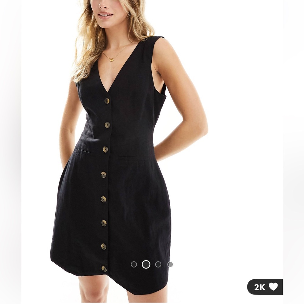 ASOS Design Women's Mini Dress Vest Black Linen Sz 4 EUC